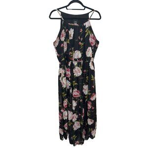 ENFOCUS WOMEN Plus Sz 16W Maxi Dress Black Pink Floral Metallic Sleeveless
